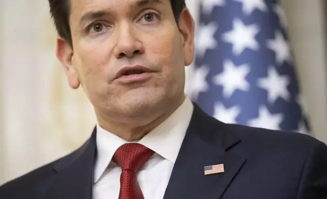 U.S. Secretary of State Marco Rubio speaks with the media following meetings with a Ukrainian delegation in Jeddah, Saudi Arabia, March 11, 2025. (Saul Loeb/Pool Photo via AP)