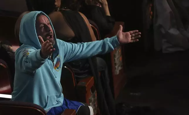Adam Sandler in the audience during the Oscars on Sunday, March 2, 2025, at the Dolby Theatre in Los Angeles. (AP Photo/Chris Pizzello)