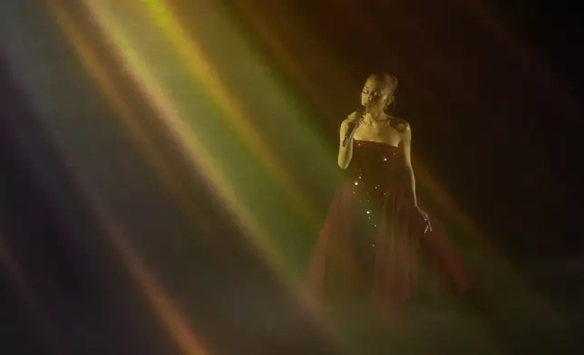 Ariana Grande performs during the Oscars on Sunday, March 2, 2025, at the Dolby Theatre in Los Angeles. (AP Photo/Chris Pizzello)