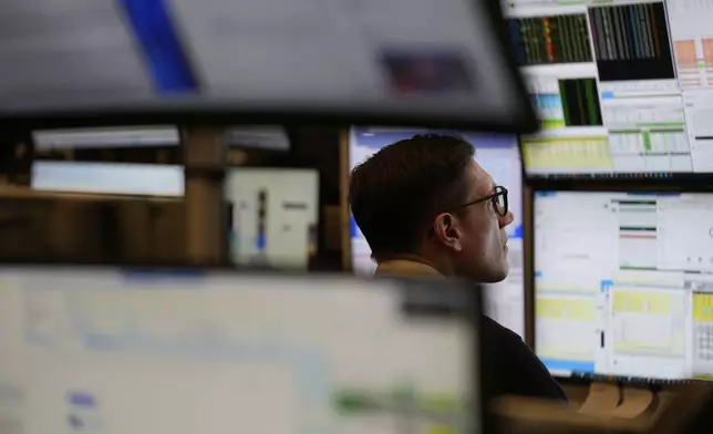 People work on the options floor at the New York Stock Exchange in New York, Wednesday, March 19, 2025. (AP Photo/Seth Wenig)