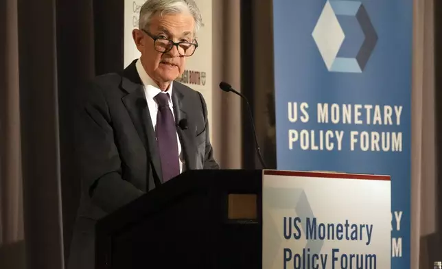 Federal Reserve Chair Jerome Powell addresses the annual U.S. Monetary Policy Forum, in New York, Friday, March 7, 2025. (AP Photo/Richard Drew),
