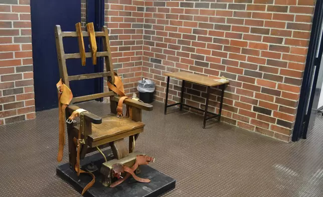 FILE. This March 2019 photo provided by the South Carolina Department of Corrections shows the state's electric chair in Columbia, S.C. (Kinard Lisbon/South Carolina Department of Corrections via AP, File)