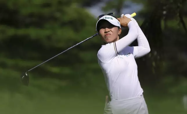 Lydia Ko of New Zealand tees off during the round four of the HSBC Women's World Championship 2025 at Sentosa Golf Club in Singapore, Sunday, March 2, 2025. (AP Photo/Suhaimi Abdullah)