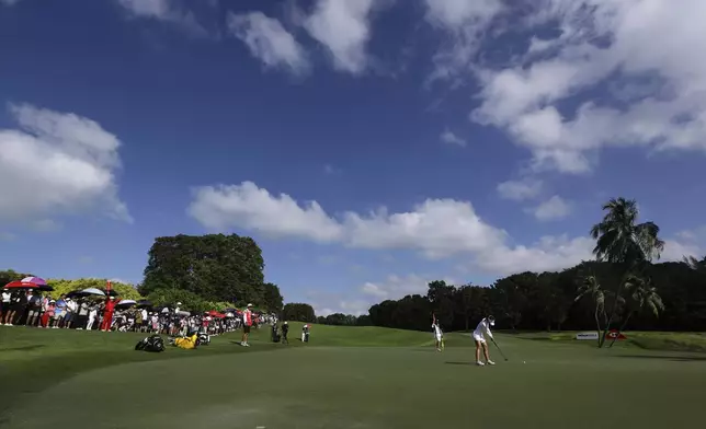 Lydia Ko of New Zealand plays a shot during the round four of the HSBC Women's World Championship 2025 at Sentosa Golf Club in Singapore, Sunday, March 2, 2025. (AP Photo/Suhaimi Abdullah)