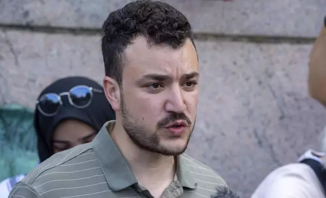 FILE - Student negotiator Mahmoud Khalil is on the Columbia University campus in New York at a pro-Palestinian protest encampment on April 29, 2024. (AP Photo/Ted Shaffrey, file)