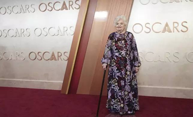 June Squibb arrives at the Oscars on Sunday, March 2, 2025, at the Dolby Theatre in Los Angeles. (Photo by Jordan Strauss/Invision/AP)