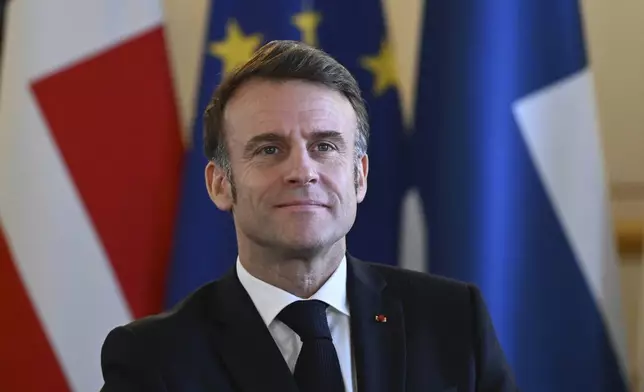 France's President Emmanuel Macron at the European leaders' summit to discuss Ukraine, hosted by Britain's Prime Minister Keir Starmer, at Lancaster House, London, Sunday March 2, 2025. (Justin Tallis/Pool via AP)