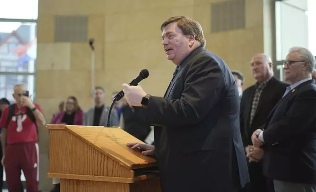 Lamont McClure, Democratic Northampton County Executive, speaks during an event announcing his campaign to run for the Pennsylvania's 7th Congressional District, in Easton, Pa., Thursday, Feb. 27, 2025. (AP Photo/Matt Rourke)