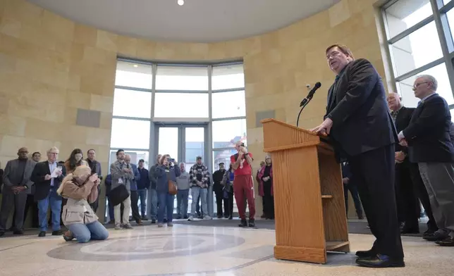 Lamont McClure, Democratic Northampton County Executive, speaks during an event announcing his campaign to run for the Pennsylvania's 7th Congressional District, in Easton, Pa., Thursday, Feb. 27, 2025. (AP Photo/Matt Rourke)