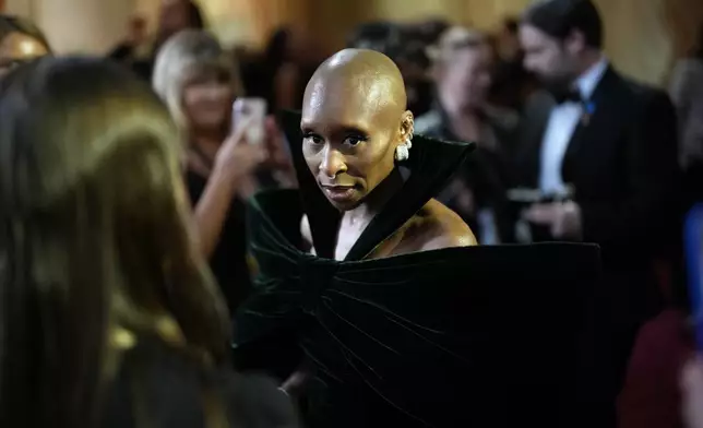 Cynthia Erivo arrives at the Oscars on Sunday, March 2, 2025, at the Dolby Theatre in Los Angeles. (AP Photo/John Locher)