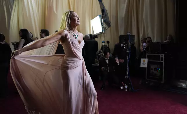 Connie Nielsen arrives at the Oscars on Sunday, March 2, 2025, at the Dolby Theatre in Los Angeles. (AP Photo/John Locher)