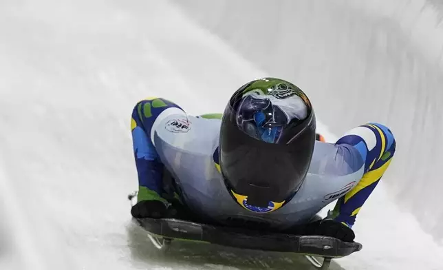 Nicole Rocha Silveira, of Brazil, slides during fourth run at the skeleton world championships, Friday, March 7, 2025, in Lake Placid, N.Y. (AP Photo/Julia Demaree Nikhinson)