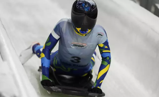Nicole Rocha Silveira, of Brazil, slides during fourth run at the skeleton world championships, Friday, March 7, 2025, in Lake Placid, N.Y. (AP Photo/Julia Demaree Nikhinson)