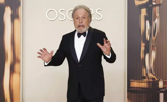 Billy Crystal poses in the press room at the Oscars on Sunday, March 2, 2025, at the Dolby Theatre in Los Angeles. (Photo by Jordan Strauss/Invision/AP)