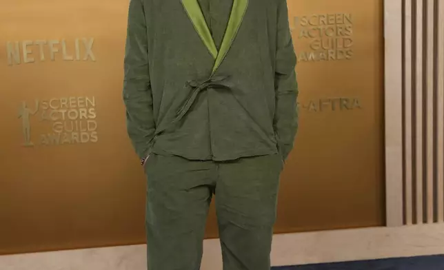 Jeremy Strong arrives at the 31st annual Screen Actors Guild Awards on Sunday, Feb. 23, 2025, at the Shrine Auditorium in Los Angeles. (Photo by Richard Shotwell/Invision/AP)