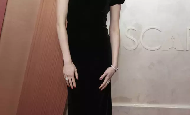 Margaret Qualley arrives at the Oscars on Sunday, March 2, 2025, at the Dolby Theatre in Los Angeles. (Photo by Jordan Strauss/Invision/AP)