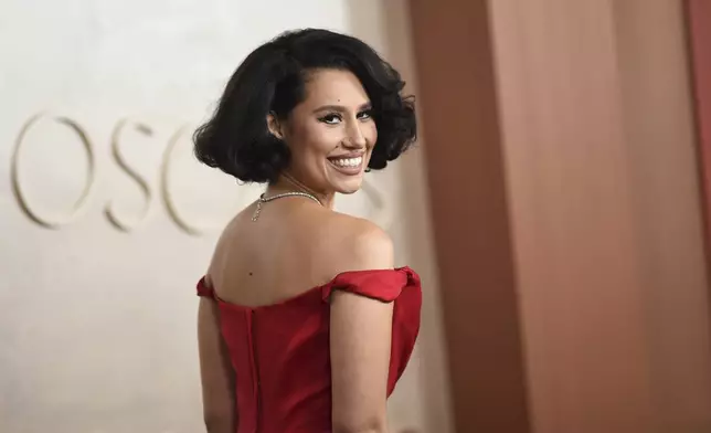 Raye arrives at the Oscars on Sunday, March 2, 2025, at the Dolby Theatre in Los Angeles. (Photo by Richard Shotwell/Invision/AP)