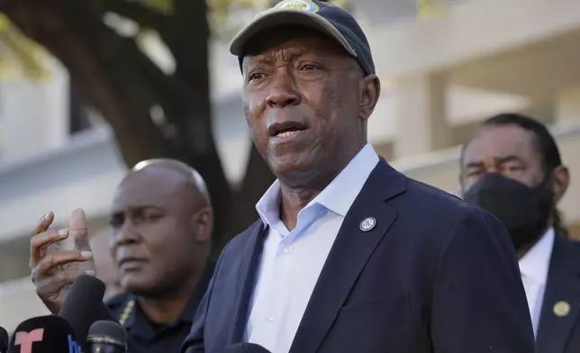 FILE - Houston Mayor Sylvester Turner speaks during a news conference Nov, 6, 2021, in Houston. (AP Photo/Michael Wyke, File)