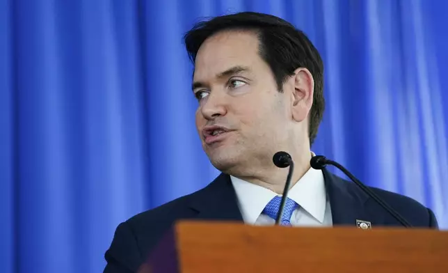 U.S. Secretary of State Marco Rubio speaks during a press conference with Guyanese President Mohamed Irfaan Ali (not pictured), in Georgetown, Guyana, Thursday, March 27, 2025. (Nathan Howard/Pool photo via AP)