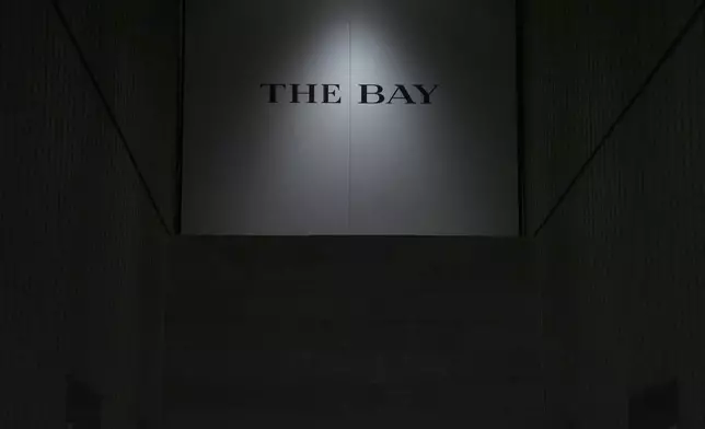 Branding is seen at the Hudson's Bay store in Toronto, Monday, March 10, 2025. (Chris Young/The Canadian Press via AP)