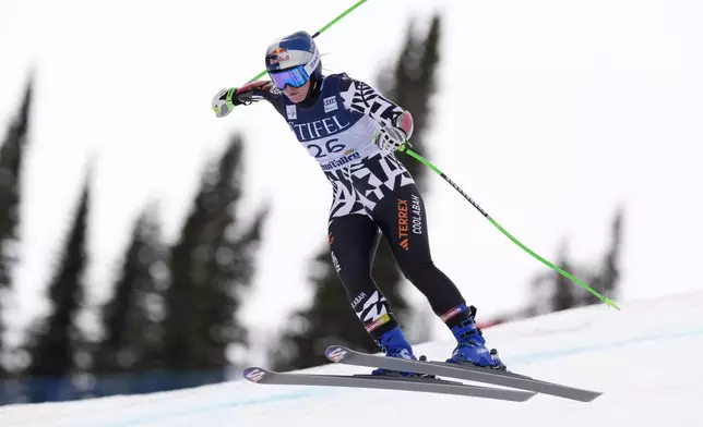 New Zealand's Alice Robinson skis during a women's downhill training run at the World Cup Finals, Friday, March 21, 2025, in Sun Valley, Idaho. (AP Photo/Robert F. Bukaty)