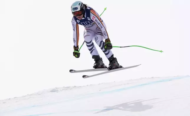 Germany's Kira Weidle-Winkelmann skis during a women's downhill training run at the World Cup Finals, Friday, March 21, 2025, in Sun Valley, Idaho. (AP Photo/Robert F. Bukaty)