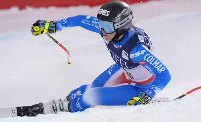 France's Laura Gauche skis during a women's downhill training run at the World Cup Finals, Friday, March 21, 2025, in Sun Valley, Idaho. (AP Photo/Robert F. Bukaty)