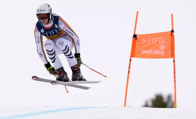 Germany's Felix Roesle skis during a men's downhill training run at the World Cup Finals, Friday, March 21, 2025, in Sun Valley, Idaho. (AP Photo by Robert F. Bukaty)