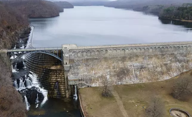 The New Croton Dam and the New Croton Reservoir that supplies part of New York City's drinking water is seen in Cortlandt, N.Y., on Thursday, March 20, 2025. (AP Photo/Ted Shaffrey)