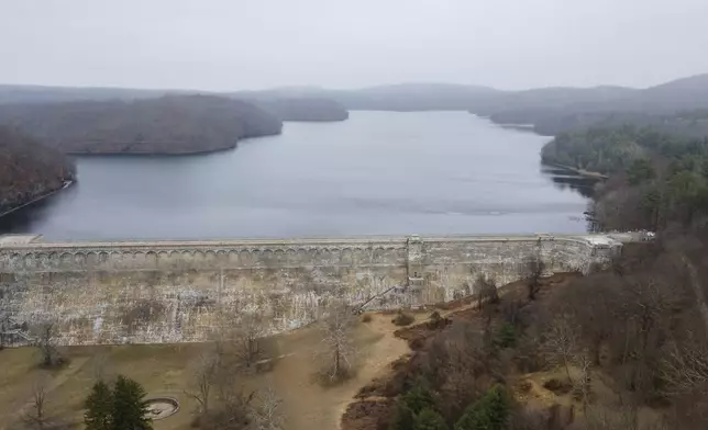 The New Croton Dam and the New Croton Reservoir that supplies part of New York City's drinking water is seen in Cortlandt, N.Y., on Thursday, March 20, 2025. (AP Photo/Ted Shaffrey)