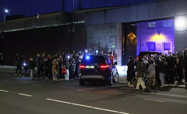 A motorcade believed to be carrying former Philippine President Rodrigo Duterte arrives at the International Criminal Court detention center near The Hague in Scheveningen, Netherlands, Wednesday, March 12, 2025. (AP Photo/Omar Havana)