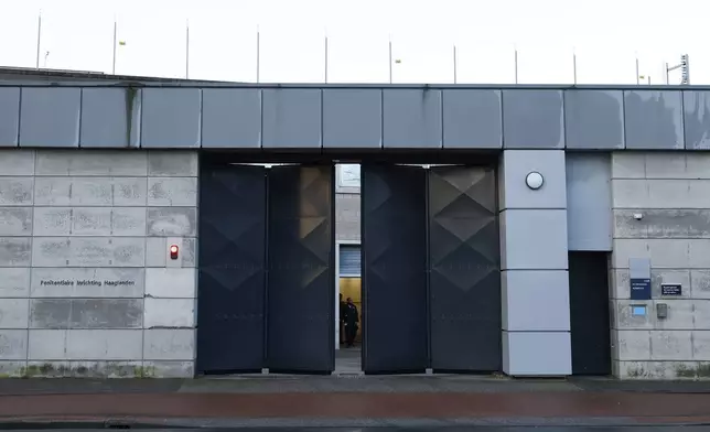A general view of one of the entrances to the International Criminal Court detention center near The Hague in Scheveningen, Netherlands, Wednesday, March 12, 2025. (AP Photo/Omar Havana)