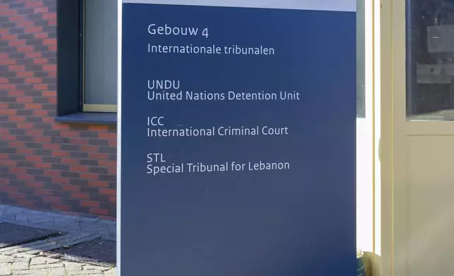 This 2017 photo provided by the International Criminal Court in The Hague, Netherlands, on Wednesday, March 12, 2025, shows a sign outside the central courtyard of the ICC Detention Center located within a Dutch prison complex in Scheveningen, Netherlands. (ICC-CPI via AP)