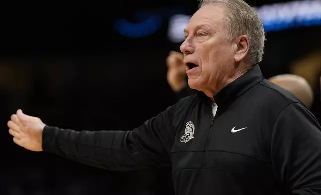 Michigan State head coach Tom Izzo watches play against Mississippi during the first half in the Sweet 16 of the NCAA college basketball tournament, Friday, March 28, 2025, in Atlanta. (AP Photo/George Walker IV)