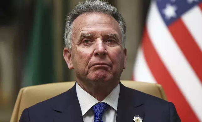 FILE - U.S. Middle East envoy Steve Witkoff attends and interview after participating in a meeting with U.S. Secretary of State Marco Rubio, U.S. national aecurity adviser Mike Waltz, Russian Foreign Minister Sergei Lavrov and Russian President Vladimir Putin's foreign policy advisor Yuri Ushakov, at Diriyah Palace, in Riyadh, Saudi Arabia, Feb. 18, 2025. (Evelyn Hockstein/Pool Photo via AP)