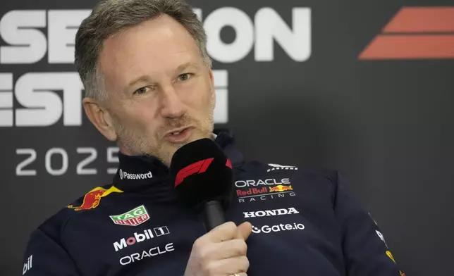 Red Bull team principal Christian Horner talks during a press conference during a Formula One pre-season test at the Bahrain International Circuit in Sakhir, Bahrain, Wednesday, Feb. 26, 2025. (AP Photo/Darko Bandic)
