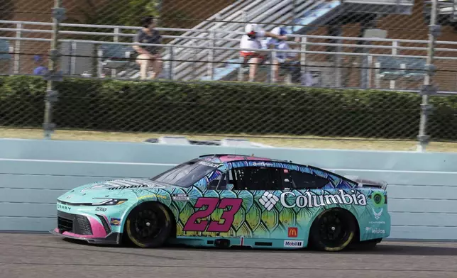 Bubba Wallace drives during a NASCAR Cup Series auto race at Homestead-Miami Speedway in Homestead, Fla., Sunday, March 23, 2025. (AP Photo/Terry Renna)