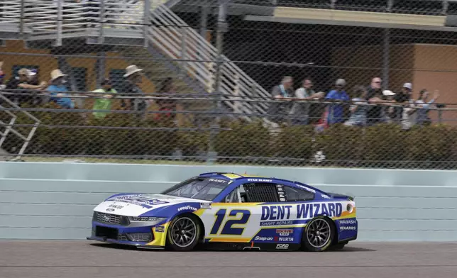 Ryan Blaney drives during a NASCAR Cup Series auto race at Homestead-Miami Speedway in Homestead, Fla., Sunday, March 23, 2025. (AP Photo/Terry Renna)
