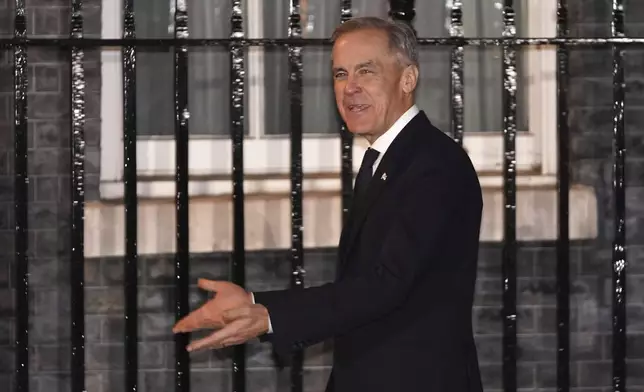 Canada's Prime Minister Mark Carney arrives to10 Downing Street to meet Britain's Prime Minister Keir Starmer in London, Monday, March 17, 2025.(AP Photo/Alberto Pezzali)