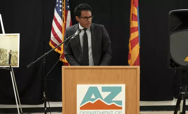 Jose Angel Galavis of Telemundo speaks about witnessing the execution of inmate Aaron Brian Gunches at the Arizona State Prison Wednesday, March 19, 2025 in Florence, Ariz.(AP Photo/Darryl Webb)