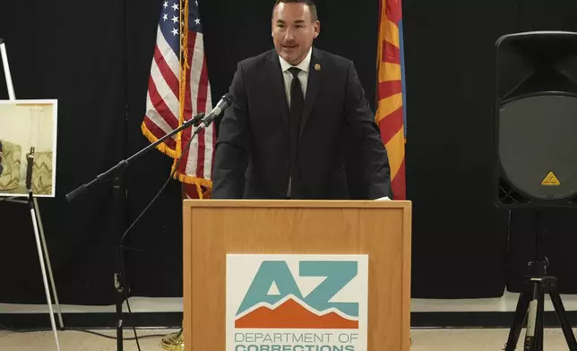 ADCRR Deputy Director John Barcello speaks about the execution of inmate Aaron Brian Gunches at the Arizona State Prison Wednesday, March 19, 2025 in Florence, Ariz. (AP Photo/Darryl Webb)
