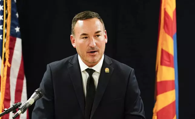 ADCRR Deputy Director John Barcello speaks about the execution of inmate Aaron Brian Gunches at the Arizona State Prison Wednesday, March 19, 2025 in Florence, Ariz. (AP Photo/Darryl Webb)