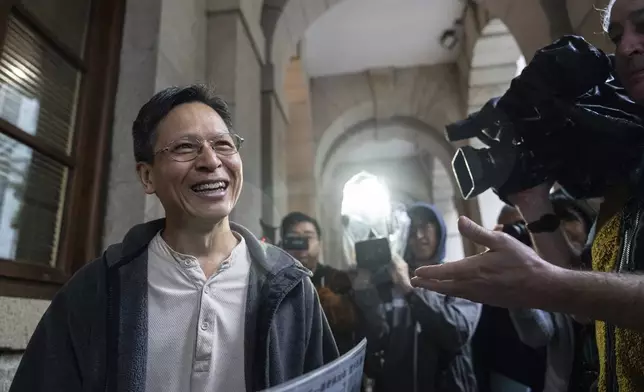 Tang Ngok-kwan, one of core members of the Hong Kong Alliance in Support of Patriotic Democratic Movements of China, leaves the Court of Final Appeal in Hong Kong, Thursday, March 6, 2025. (AP Photo/Chan Long Hei)