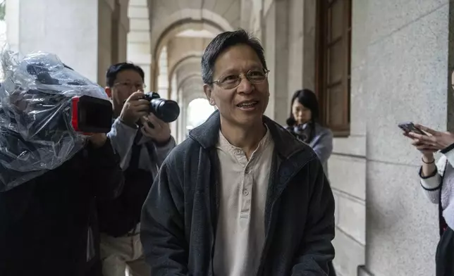 Tang Ngok-kwan, former standing committee member of the Hong Kong Alliance in Support of Patriotic Democratic Movements of China, arrives at the Court of Final Appeal in Hong Kong, Thursday, March 6, 2025. (AP Photo/Chan Long Hei)