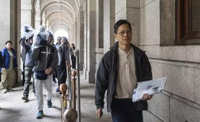 Tang Ngok-kwan, former standing committee member of the Hong Kong Alliance in Support of Patriotic Democratic Movements of China, arrives at the Court of Final Appeal in Hong Kong, Thursday, March 6, 2025. (AP Photo/Chan Long Hei)