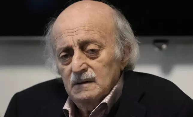 Lebanese Druze leader Walid Jumblatt speaks during a press conference, in Beirut, Lebanon, Sunday, March 2, 2025. (AP Photo/Hussein Malla)