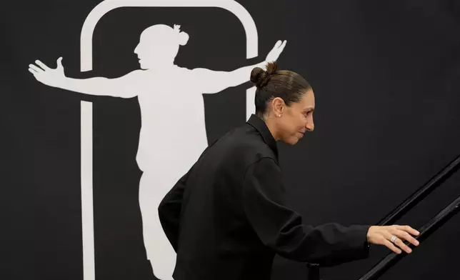 Former Phoenix Mercury player Diana Taurasi speaks during her retirement news conference, Thursday, March 13, 2025, in Phoenix. (AP Photo/Matt York)