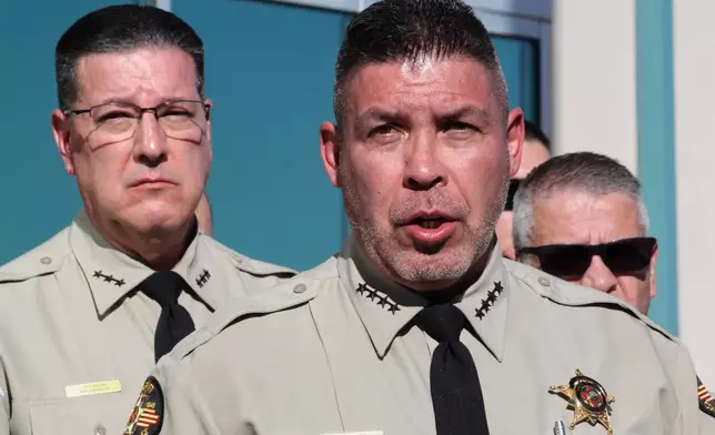 Santa Fe County Sheriff Adan Mendoza answers questions about the investigation into the deaths of actor Gene Hackman and his wife Betsy Arakawa during a news conference in Santa Fe, N.M., Friday, Feb. 28, 2025. (AP Photo/Susan Montoya Bryan)
