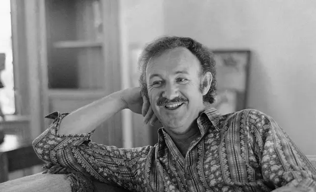 FILE - Actor Gene Hackman reacts during an interview on March 24, 1972. (AP Photo/George Brich, File)