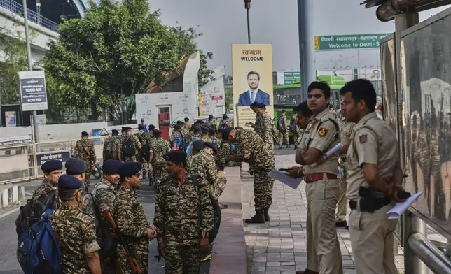 Security personnel wait to be deployed, ahead of U.S. Vice President JD Vance’s visit in New Delhi, India, Monday, April 21, 2025. (AP Photo)